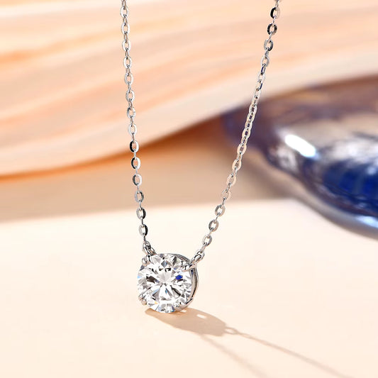 1 Carat Round Brilliant Cut D Color Moissanite Pendant Necklace Silver 925 Moissanite Diamond Test Past White Gemstone Necklace
