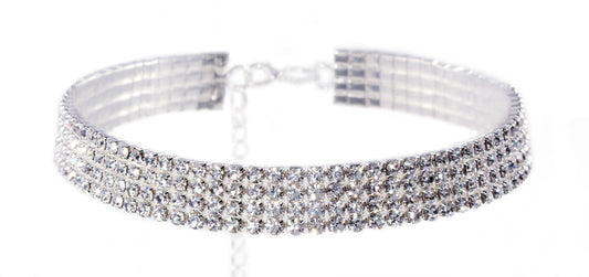 #12203 - 4 Row Stretch Rhinestone Necklace - Clear Crystal Silver-0