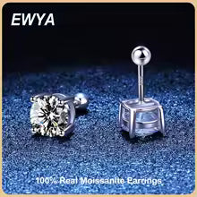 EWYA S925 Sterling Silver D Color 1 Carat Moissanite Screw Earrings For Women Fine Jewelry 18K Plated 4 Prong Party Earring Gift