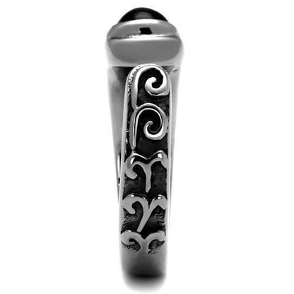 TK1971 - High polished (no plating) Stainless Steel Ring with Synthetic Onyx in Jet-3