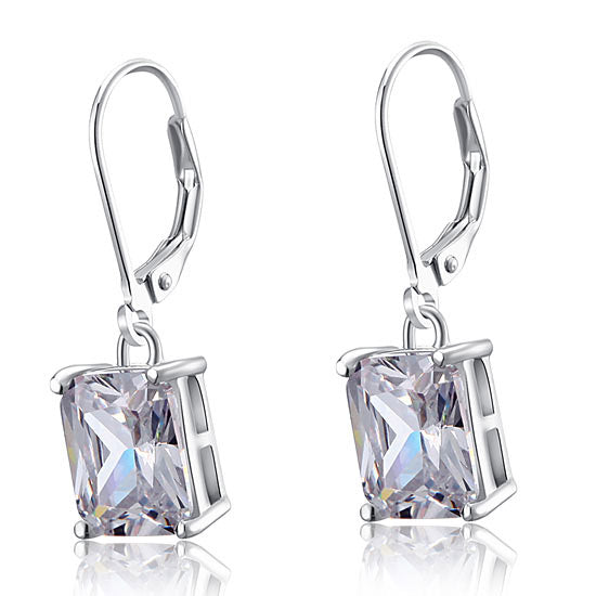 4 Carat Emerald Cut Created Diamond 925 Sterling Silver Dangle Earrings XFE8013