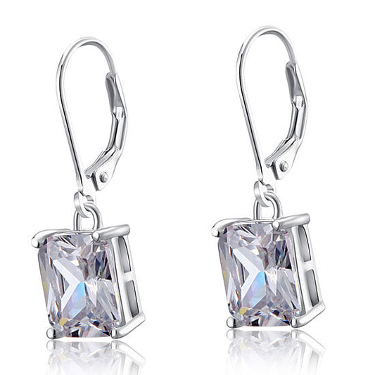 4 Carat Emerald Cut Created Diamond 925 Sterling Silver Dangle Earrings XFE8013